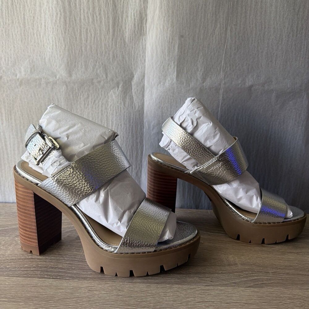 New Michael Kors - Holland Metallic Platform Sandal Size 9 Silver 49R5HLMS1M - Picture 2 of 12